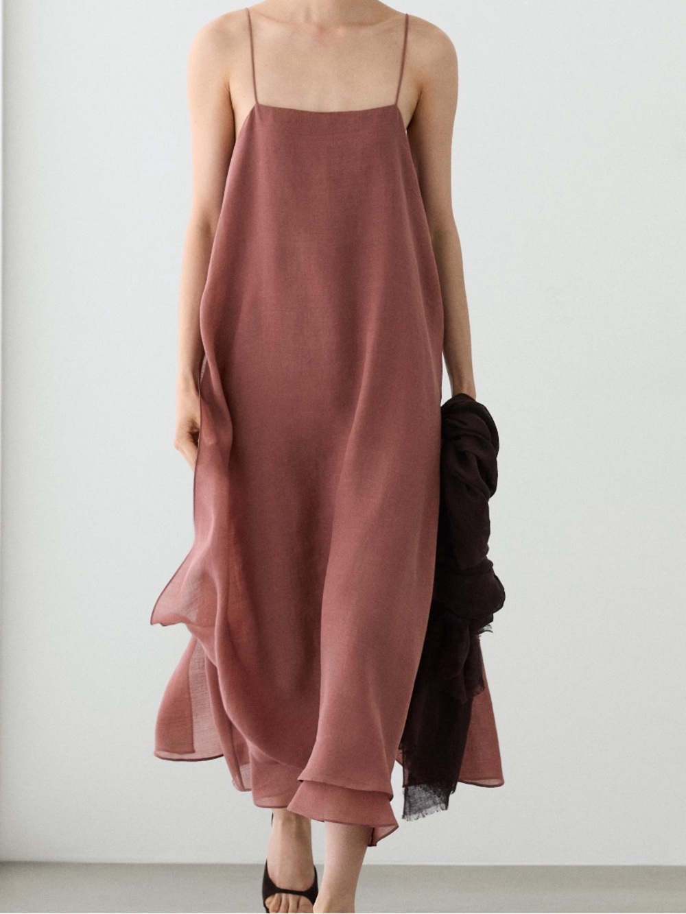 Zara Dusty Rose Spaghetti-Strap Maxi Slip Dress